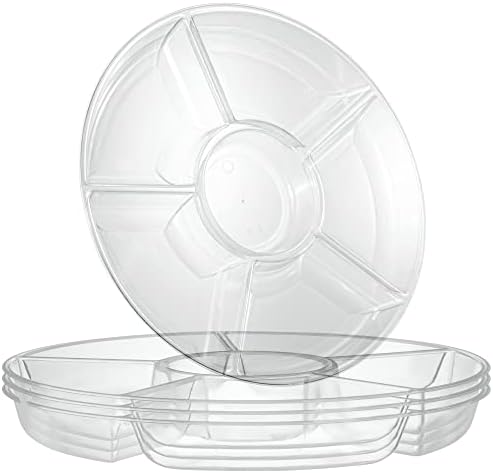 6 Sectional Round Plastic Serving Tray/Platter (4, Clear) in Clear
