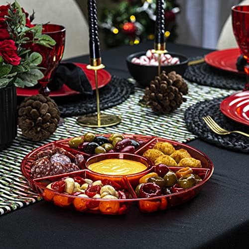 6 Sectional Round Plastic Serving Tray/Platter (4, Red) in Red, alternate view 3