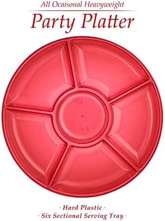 6 Sectional Round Plastic Serving Tray/Platter (4, Red) in Red, alternate view 5