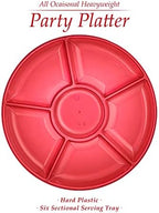 6 Sectional Round Plastic Serving Tray/Platter (4, Red) in Red, alternate view 5