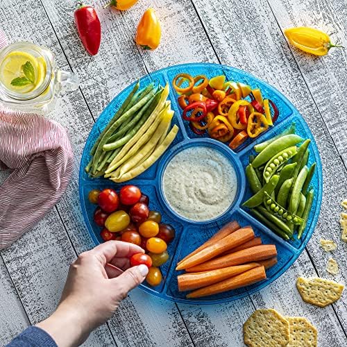 6 Sectional Round Plastic Serving Tray/Platter (8, Blue) in Blue, alternate view 3
