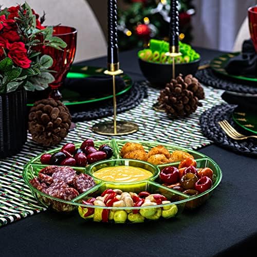 6 Sectional Round Plastic Serving Tray/Platter (8, Green) in Green, alternate view 2