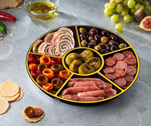 6 Sectional Round Plastic Serving Tray/Platters Black & Gold Pack of 4 in Black & Gold, alternate view 4