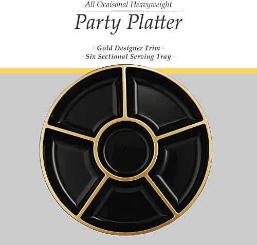 6 Sectional Round Plastic Serving Tray/Platters Black & Gold Pack of 4 in Black & Gold, alternate view 5