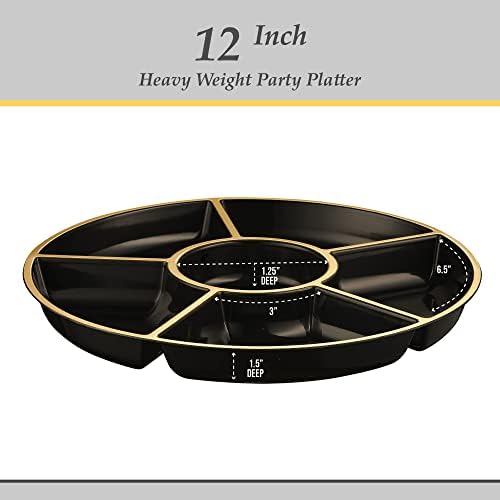 6 Sectional Round Plastic Serving Tray/Platters Black & Gold Pack of 4 in Black & Gold, alternate view 6