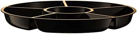 6 Sectional Round Plastic Serving Tray/Platters Black & Gold Pack of 4 in Black & Gold, alternate view 7