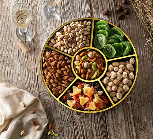 6 Sectional Round Plastic Serving Tray/Platters Black & Gold Pack of 8 in Black & Gold, alternate view 2