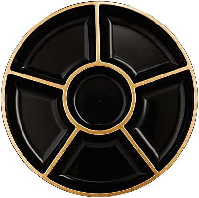 6 Sectional Round Plastic Serving Tray/Platters Black & Gold Pack of 8 in Black & Gold, alternate view 7