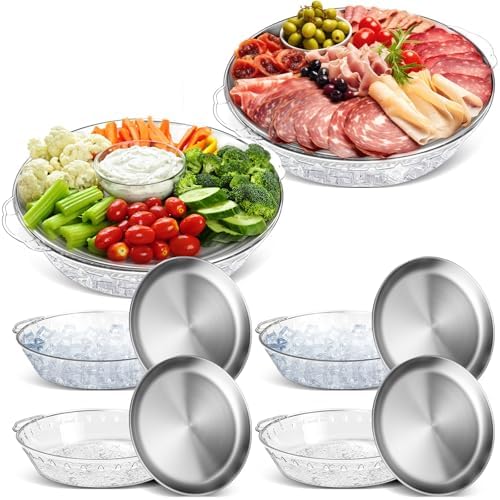 6 Set 11.8" Chilled Serving Tray Compartments for Parties, Natural in Natural