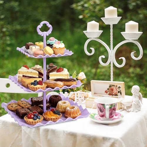 6 Set 3 Tier Plastic Cupcake Stand Macaron Color Dessert Cup Cake Holder Tower Reusable Tiered Serving Tray, alternate view 2