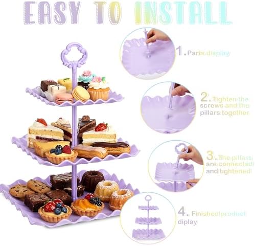 6 Set 3 Tier Plastic Cupcake Stand Macaron Color Dessert Cup Cake Holder Tower Reusable Tiered Serving Tray, alternate view 4