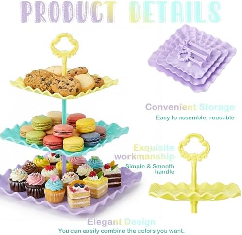6 Set 3 Tier Plastic Cupcake Stand Macaron Color Dessert Cup Cake Holder Tower Reusable Tiered Serving Tray, alternate view 5