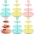 6 Set 3 Tier Plastic Cupcake Stand Macaron Color Dessert Cup Cake Holder Tower Reusable Tiered Serving Tray
