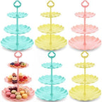 6 Set 3 Tier Plastic Cupcake Stand Macaron Color Dessert Cup Cake Holder Tower Reusable Tiered Serving Tray