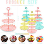 6 Set 3 Tier Plastic Cupcake Stand Macaron Color Dessert Cup Cake Holder Tower Reusable Tiered Serving Tray, alternate view 3