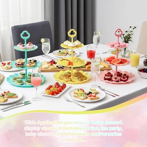 6 Set 3 Tier Plastic Cupcake Stand Macaron Color Dessert Cup Cake Holder Tower Reusable Tiered Serving Tray, alternate view 4