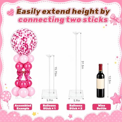 6 Set Balloon Stands for Table Clear 15.75 in Adjustable, alternate view 3