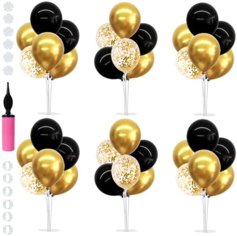 6 Set Black Gold Balloon Stand Balloon Centerpieces for Table Decor in 6 in Gold