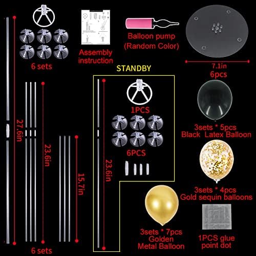 6 Set Black Gold Balloon Stand Balloon Centerpieces for Table Decor in 6 in Gold, alternate view 3