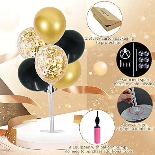 6 Set Black Gold Balloon Stand Balloon Centerpieces for Table Decor in 6 in Gold, alternate view 5