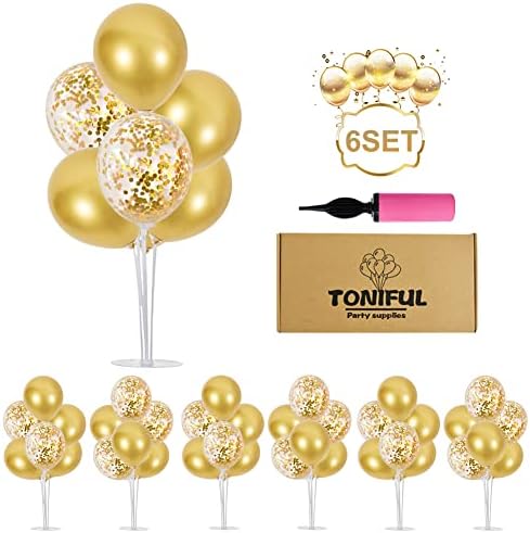 6 Set Gold Balloon Stand Balloon Centerpieces for Table Decorations in 6 Count (Pack of 1) in Black White Gold