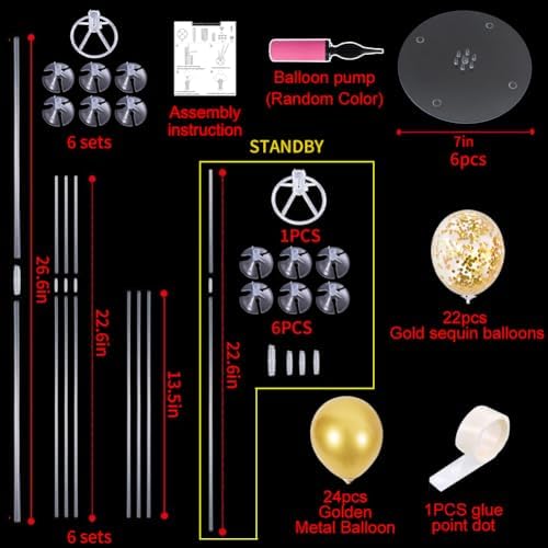 6 Set Gold Balloon Stand Balloon Centerpieces for Table Decorations in 6 Count (Pack of 1) in Black White Gold, alternate