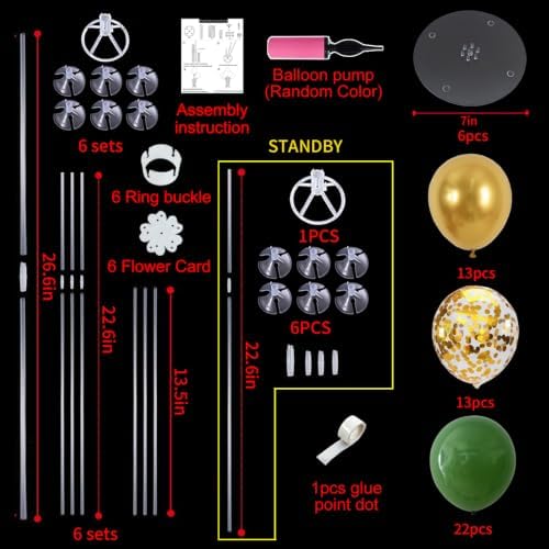 6 Set Green Gold Balloon Stand Balloon Centerpieces for Table in 12 inches in Gold, alternate view 3