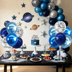 6 Set Metallic Blue Silver Balloon Stand Centerpieces for Table in 12 inches in Gold, alternate view 2
