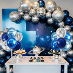 6 Set Metallic Blue Silver Balloon Stand Centerpieces for Table in 12 inches in Gold, alternate view 6