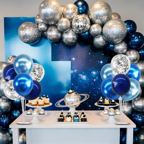 6 Set Metallic Blue Silver Balloon Stand Centerpieces for Table in 12 inches in Gold, alternate view 6
