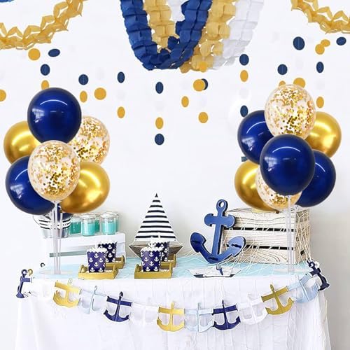 6 Set Navy Blue Gold Balloons Stand Balloon Centerpieces for Table in 6 Count (Pack of 1) in Black White Gold, alternate view
