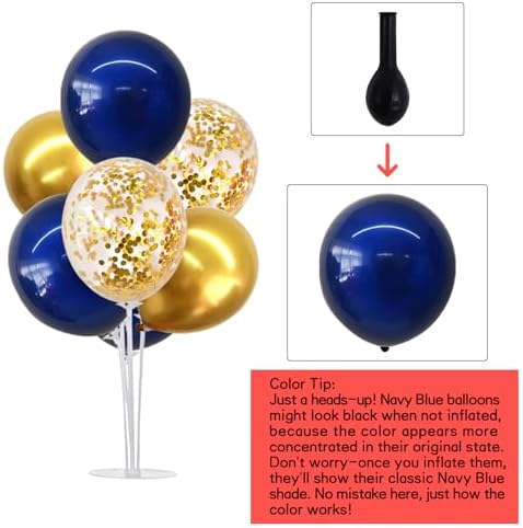 6 Set Navy Blue Gold Balloons Stand Balloon Centerpieces for Table in 6 Count (Pack of 1) in Black White Gold, alternate view