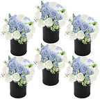 6 Set Pre-Made Flower Table Centerpieces - Dusty Blue & White in Dusty Blue & White
