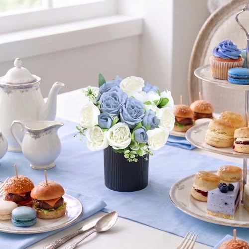 6 Set Pre-Made Flower Table Centerpieces - Dusty Blue & White in Dusty Blue & White, alternate view 2
