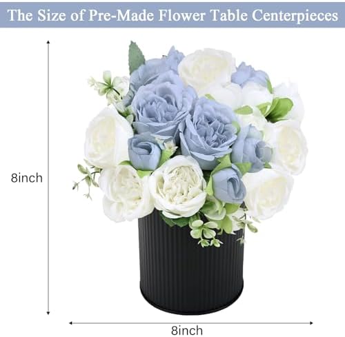 6 Set Pre-Made Flower Table Centerpieces - Dusty Blue & White in Dusty Blue & White, alternate view 3
