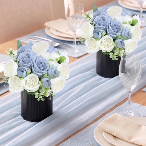 6 Set Pre-Made Flower Table Centerpieces - Dusty Blue & White in Dusty Blue & White, alternate view 4