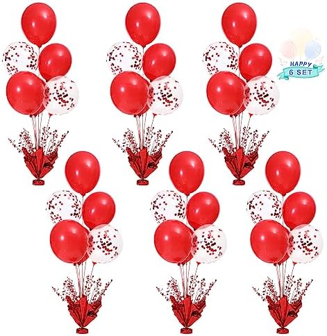 6 Set Red Christmas Table Balloons Centerpiece Stand Kit with Red and Confetti Balloons for Birthday Party Baby