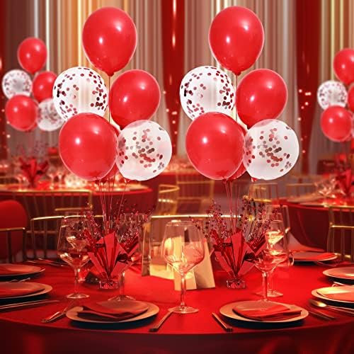 6 Set Red Christmas Table Balloons Centerpiece Stand Kit with Red and Confetti Balloons for Birthday Party Baby, alternate