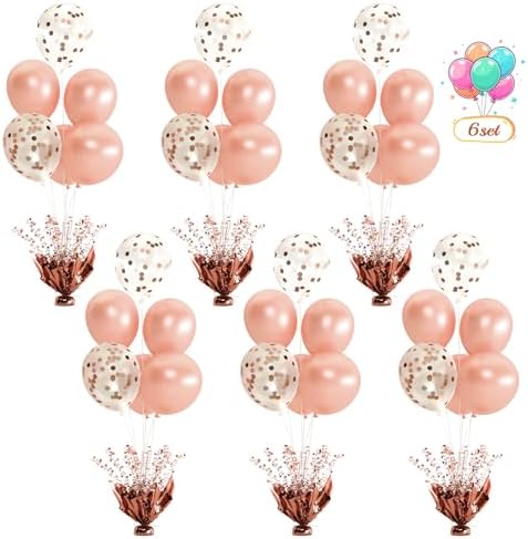 6 Set Rose Gold Christmas Table Balloons Foil Spray Table Centerpiece with Rose Gold and Confetti Balloons Stand