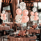 6 Set Rose Gold Christmas Table Balloons Foil Spray Table Centerpiece with Rose Gold and Confetti Balloons Stand, alternate