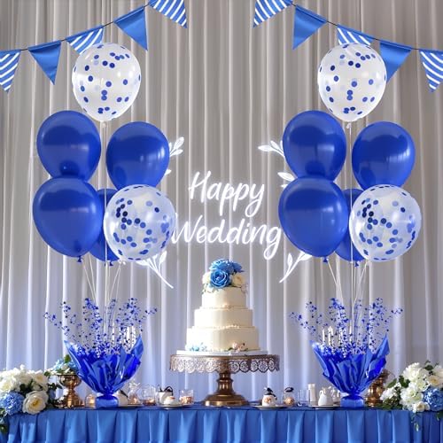 6 Set Royal Blue Table Balloons Foil Spray Centerpiece with Royal Blue and Confetti Balloons Stand Kit for, alternate view 2