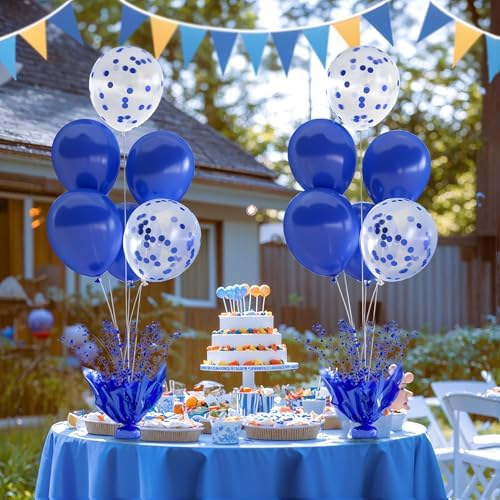 6 Set Royal Blue Table Balloons Foil Spray Centerpiece with Royal Blue and Confetti Balloons Stand Kit for, alternate view 3