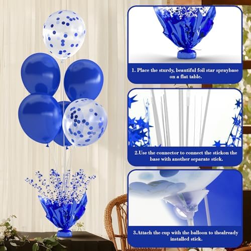 6 Set Royal Blue Table Balloons Foil Spray Centerpiece with Royal Blue and Confetti Balloons Stand Kit for, alternate view 6