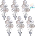 6 Set Silver Table Balloons Centerpiece Stand Kit with Silver and Confetti Balloons for Graduation Birthday