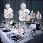 6 Set Silver Table Balloons Centerpiece Stand Kit with Silver and Confetti Balloons for Graduation Birthday, alternate view 4