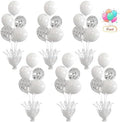 6 Set White Table Balloons Centerpiece with White and Confetti Balloons Stand Kit for Birthday Party Baby Shower