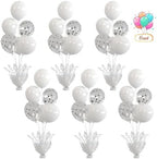 6 Set White Table Balloons Centerpiece with White and Confetti Balloons Stand Kit for Birthday Party Baby Shower