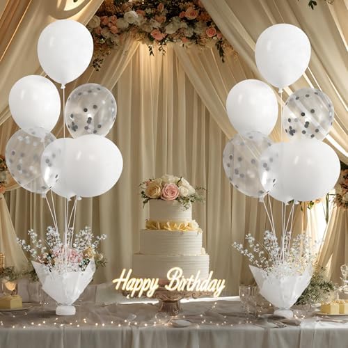 6 Set White Table Balloons Centerpiece with White and Confetti Balloons Stand Kit for Birthday Party Baby Shower, alternate