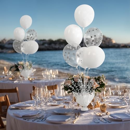 6 Set White Table Balloons Centerpiece with White and Confetti Balloons Stand Kit for Birthday Party Baby Shower, alternate