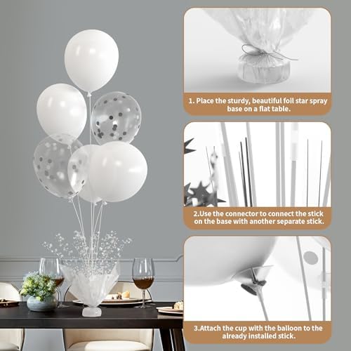 6 Set White Table Balloons Centerpiece with White and Confetti Balloons Stand Kit for Birthday Party Baby Shower, alternate